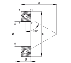 推力角接觸球軸承 BSB040072-2RS-T, 單向，接觸角 a = 60°，限制公差，兩側唇密封