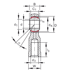 桿端軸承 GIKPSR10-PS, 根據 DIN ISO 12 240-4 標準，特種鋼材料，帶右旋內螺紋，免維護