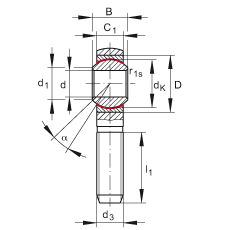 桿端軸承 GAKSR12-PS, 根據 DIN ISO 12 240-4 標準，特種鋼材料，帶右旋外螺紋，免維護