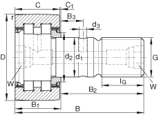 螺栓型滾輪 PWKR35-2RS, 軸向引導(dǎo)，滿裝圓柱滾子，兩側(cè)唇密封