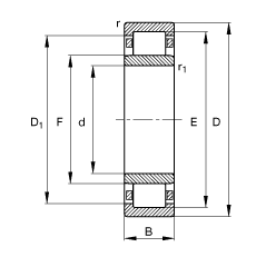 圓柱滾子軸承 NU1005-M1, 根據(jù) DIN 5412-1 標(biāo)準(zhǔn)的主要尺寸, 非定位軸承, 可分離, 帶保持架