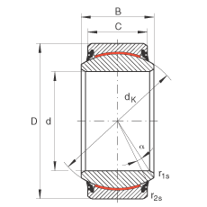 關(guān)節(jié)軸承 GE30-UK-2RS, 根據(jù) DIN ISO 12 240-1 標(biāo)準(zhǔn), 免維護(hù)，兩側(cè)唇密封