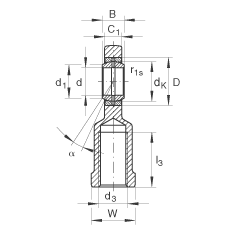 桿端軸承 GIR60-DO-2RS, 根據 DIN ISO 12 240-4 標準，帶右旋內螺紋，需維護，兩側唇密封