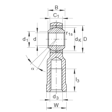 桿端軸承 GIKR5-PB, 根據 DIN ISO 12 240-4 標準，帶右旋內螺紋，需維護