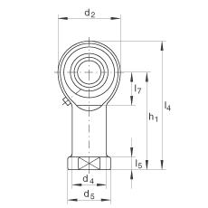 桿端軸承 GIKR14-PB, 根據 DIN ISO 12 240-4 標準，帶右旋內螺紋，需維護