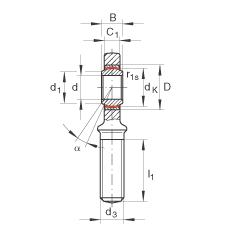 桿端軸承 GAR6-UK, 根據 DIN ISO 12 240-4 標準，帶右旋外螺紋，需維護