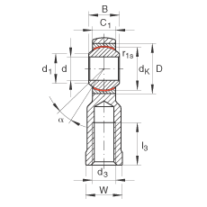 桿端軸承 GIKPR30-PW, 根據 DIN ISO 12 240-4 標準，帶右旋小螺距內螺紋，需維護