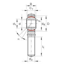 桿端軸承 GAKL20-PW, 根據 DIN ISO 12 240-4 標準，帶左旋外螺紋，需維護