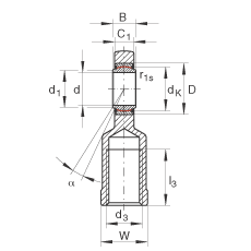 桿端軸承 GIL50-UK-2RS, 根據 DIN ISO 12 240-4 標準，帶左旋內螺紋，免維護，兩側唇密封