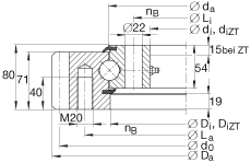 四點接觸球軸承 VSA250755-N, 標準系列 25， 外部的齒輪齒，兩側唇密封