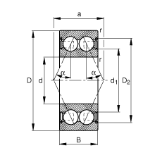 角接觸球軸承 3008-B-2Z-TVH, 雙列，雙側(cè)間隙密封，接觸角 α = 25°