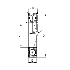 主軸軸承 B7217-C-T-P4S, 調節，成對安裝，接觸角 α = 15°，限制公差