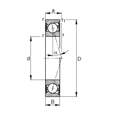 主軸軸承 B7212-C-2RSD-T-P4S, 調節，成對安裝，接觸角 α = 15°，兩側唇密封，非接觸，加嚴公差