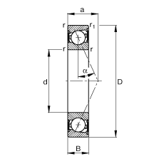 主軸軸承 B71928-E-2RSD-T-P4S, 調節，成對安裝，接觸角 α = 25°，兩側唇密封，非接觸，限制公差