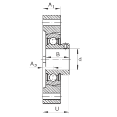 軸承座單元 FLCTEY12, 帶兩個螺栓孔的法蘭的軸承座單元，鑄鐵， 內圈帶平頭螺釘， P 型密封，無再潤滑結構