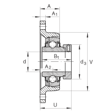 軸承座單元 LCJT20-N, 帶兩個螺栓孔的法蘭的軸承座單元，鑄鐵， 偏心鎖圈， L型密封，適合溫度從 -40°C 到 +180°C