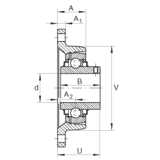 軸承座單元 RCJTY45-JIS, 帶兩個螺栓孔的法蘭的軸承座單元，鑄鐵， 根據 JIS 標準，內圈帶平頭螺釘， R 型密封