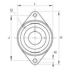 軸承座單元 RCJTY60-JIS, 帶兩個(gè)螺栓孔的法蘭的軸承座單元，鑄鐵， 根據(jù) JIS 標(biāo)準(zhǔn)，內(nèi)圈帶平頭螺釘， R 型密封