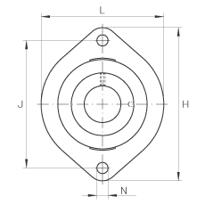 軸承座單元 FLCTEY40, 帶兩個(gè)螺栓孔的法蘭的軸承座單元，鑄鐵， 內(nèi)圈帶平頭螺釘， P 型密封，無(wú)再潤(rùn)滑結(jié)構(gòu)