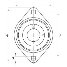 軸承座單元 PCSLT30, 帶兩個螺栓孔的法蘭的軸承座單元，沖壓鋼板，偏心鎖圈，P型密封