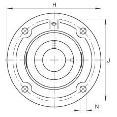 軸承座單元 RFE50-N, 帶四個螺栓孔的法蘭的軸承座單元，定心凸出物，鑄鐵，偏心鎖圈，R 型密封