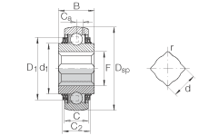 外球面球軸承 GVK109-211-KTT-B-AS2/V, 球面外圈，帶方孔內圈，兩側 T 型密封