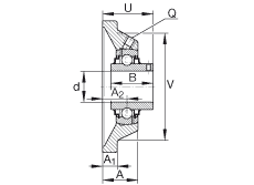 軸承座單元 RCJY1-1/4-206, 四角法蘭軸承座單元，鑄鐵，根據 ABMA 15 - 1991, ABMA 14 - 1991 內圈帶有平頭螺栓，R型密封， ISO3228，英制