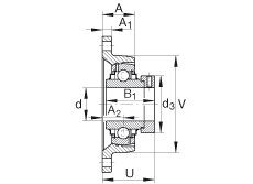 軸承座單元 RCJT1, 對(duì)角法蘭軸承座單元，鑄鐵，根據(jù) ABMA 15 - 1991, ABMA 14 - 1991, ISO3228 帶有偏心緊定環(huán)，R型密封，英制