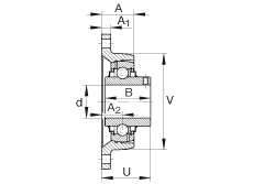 軸承座單元 RCJTY1-3/8, 對角法蘭軸承座單元，鑄鐵，根據 ABMA 15 - 1991, ABMA 14 - 1991, ISO3228 內圈帶有平頭螺栓，R型密封，英制