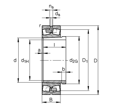 調(diào)心滾子軸承 230/560-B-K-MB + AH30/560A, 根據(jù) DIN 635-2 標(biāo)準(zhǔn)的主要尺寸, 帶錐孔和退卸套